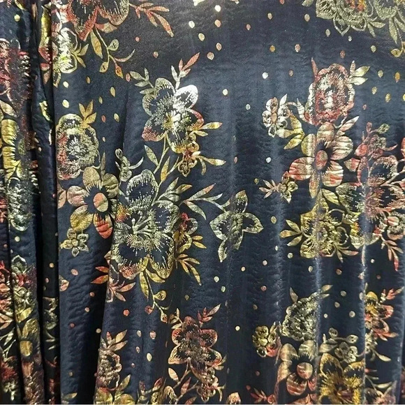 Vintage Ms. Bind plus size Womes 2x long sleeve disco blouse metallic floral - Picture 2 of 9
